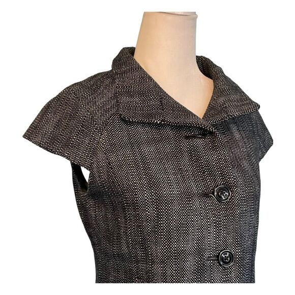 Banana Republic Tweed Cap Sleeve Blazer Black White Knit Front Button Tailored 2 - Picture 3 of 9